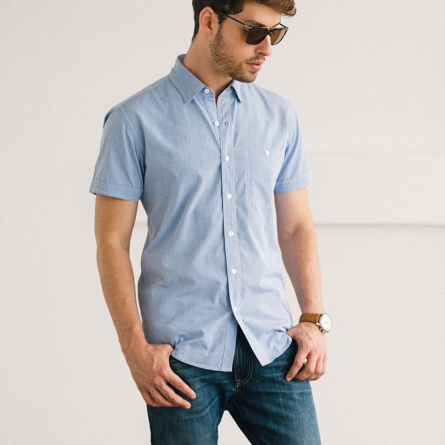 short sleeve casual shirt fit ...